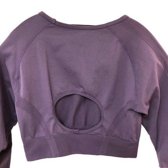 Yoga Workout Dance Crop Top Shorts Set Women‎ M Purple Knit Long Sleeves Keyhole - Picture 4 of 9